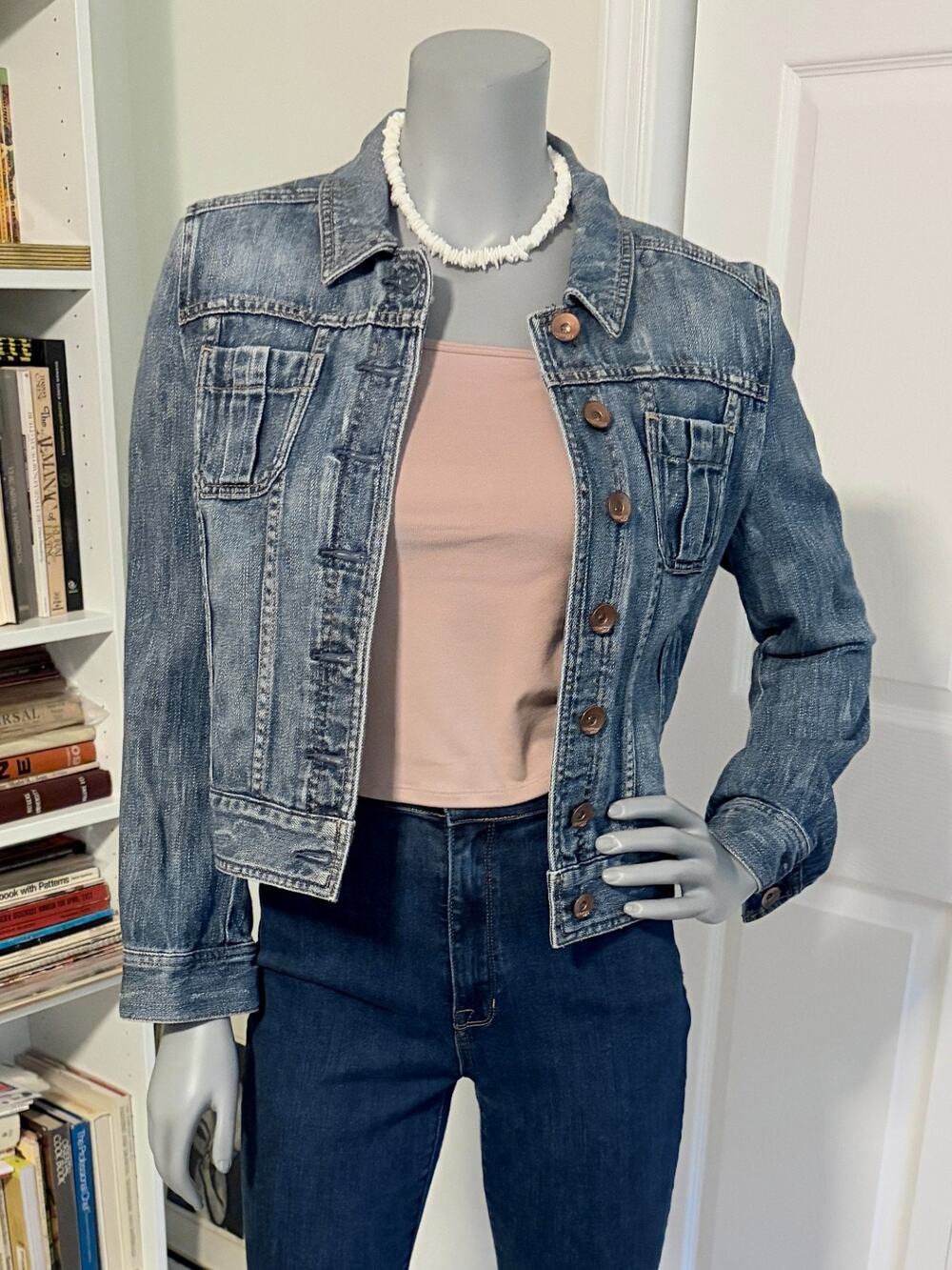 Vintage Express Denim Jacket Womens M Distressed Blue Jean Trucker Y2K 2000s